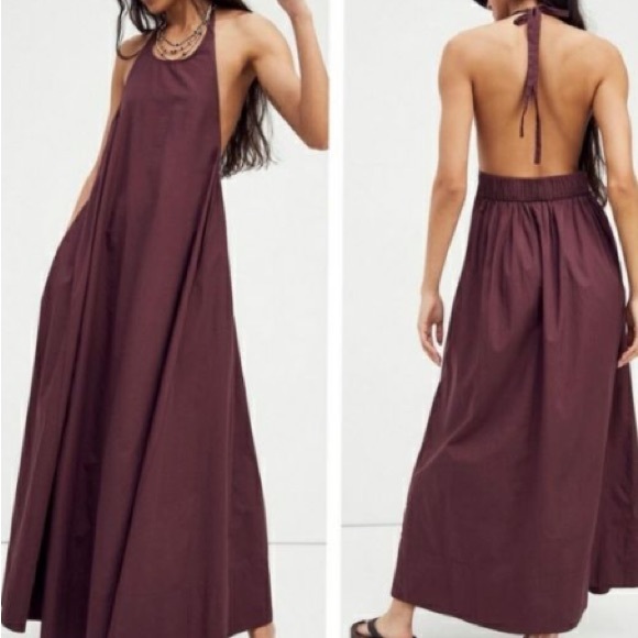 Free People Dresses & Skirts - FREE PEOPLE ENDLESS SUMMER BEACHSIDE TIDE HALTER MAXI DRESS BURGUNDY WINE Sz XS